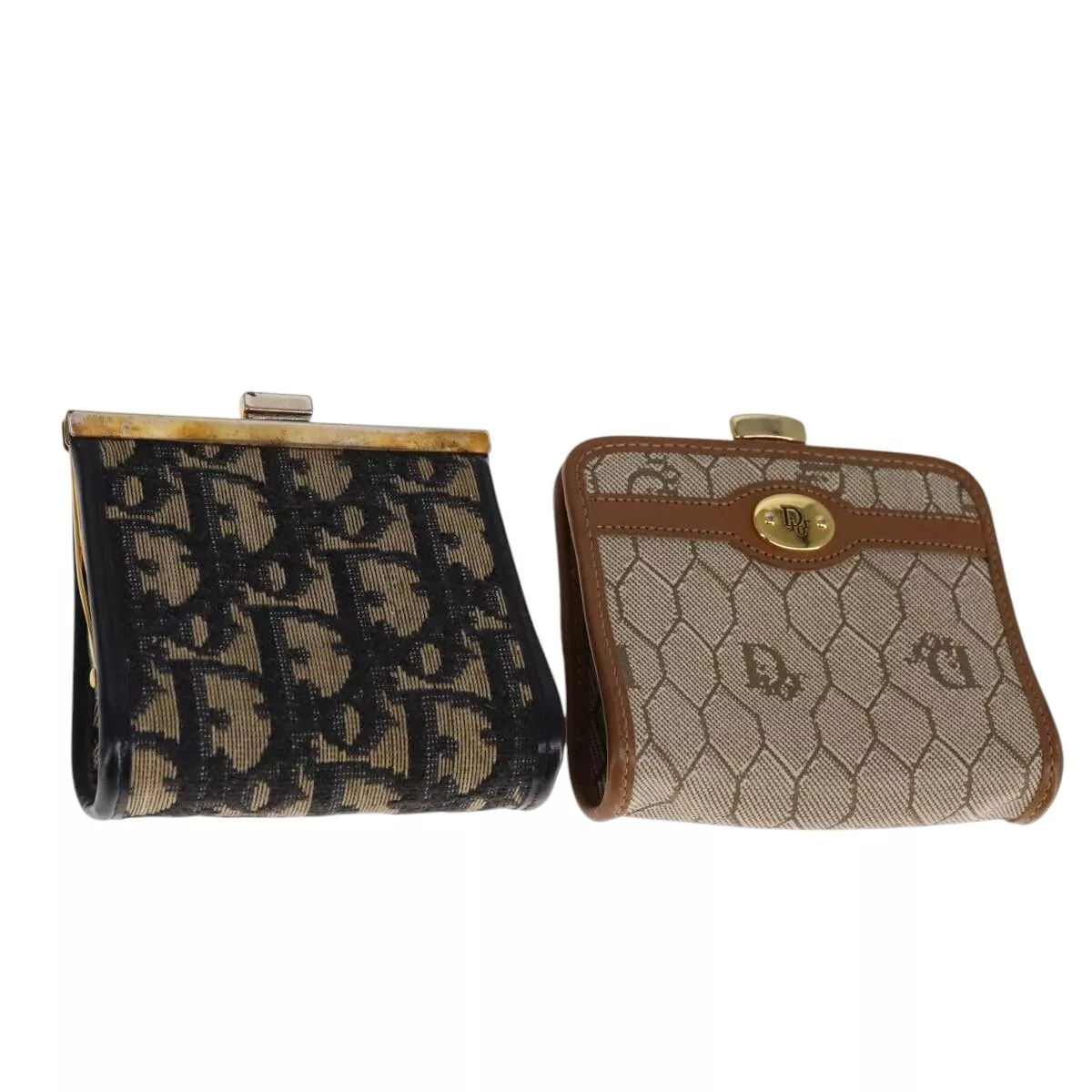 Christian Dior Trotter toile nid d'abeille portefeuille lot de 2 beige marine authentique ac3519