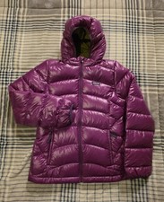 Patagonia Goose Down Hooded Puffer Jacket Purple Girls Size 12 Large EUC