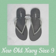 New With Tags Old Navy Gray Flip Flops Sparkly Silver Bands Ladies Size 9 New