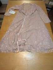 Mac Duggal Embellished Illusion Long Sleeve Dress 68003 Rose SZ 16 Midi Gown NWT