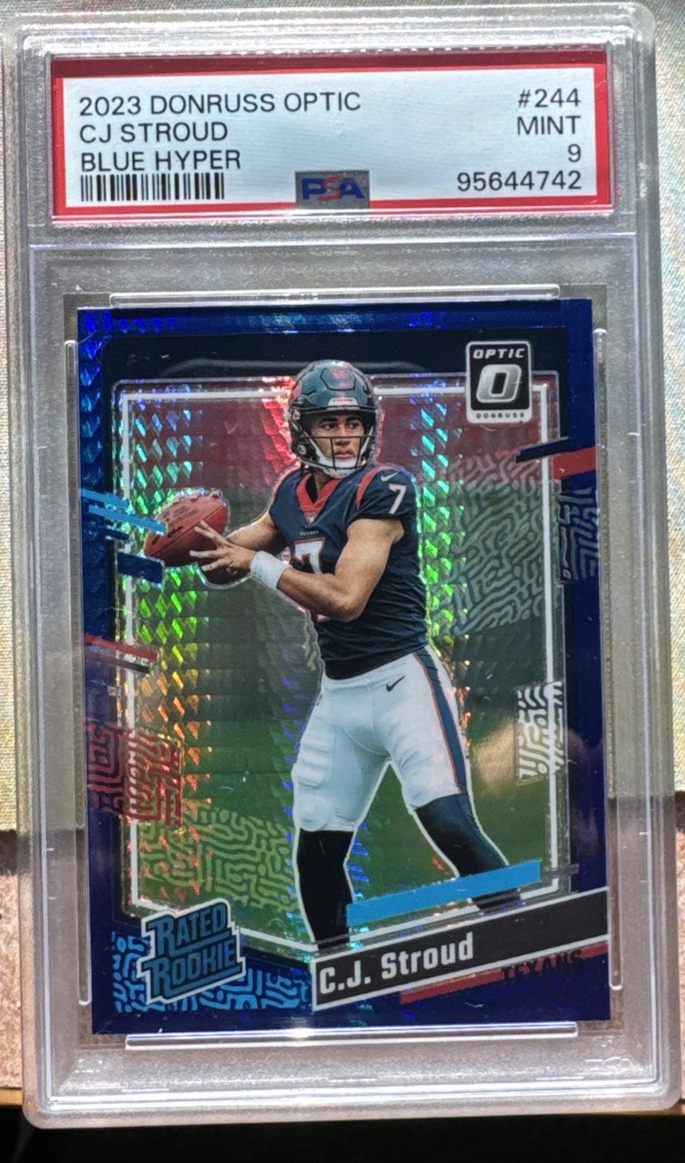 CJ Stroud 2023 Panini Donruss Optic Blue Hyper #244 PSA 9 Rated Rookie RC Texans