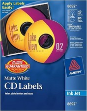 White Permanent CD Labels Inkjet Paper 2 per sheet 20-sheets 40/PK - 1EA