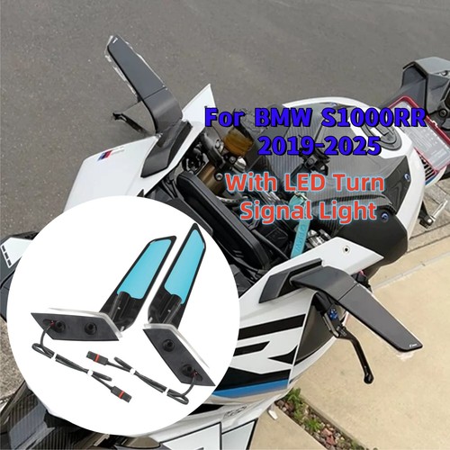 For BMW S1000RR 2019-2025 Rearview Wing SIDE Mirrors W/ LED Turn Signal Light - Picture 3 of 7