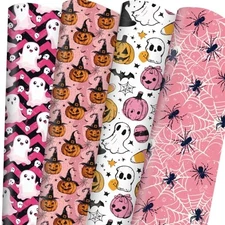  Halloween Wrapping Paper - 28 x 40 Pink Ghost Pumpkin Spiderweb Pink Halloween