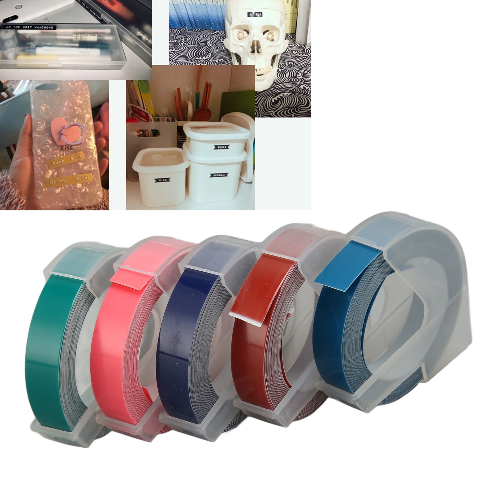 5pcs 3D Embossing Label Tapes 9mm Width 9.8ft Length Thermal Transfer Automatic