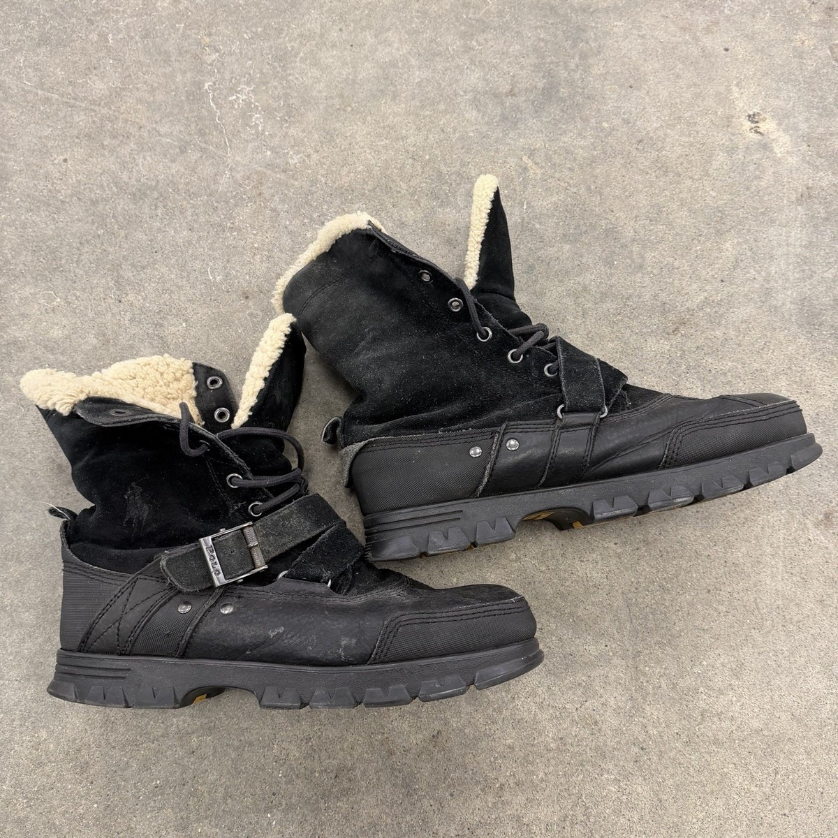 POLO Ralph Lauren Tavin Rollover Boots Black Leather Shearling