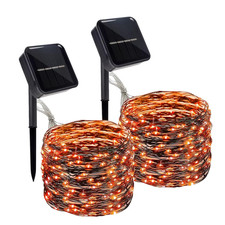 2 Pack 120LED Solar Halloween Lights Black Copper Wire 8 Modes Outdoor Lamp