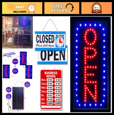 Bright Neon Open Sign for Business - LED Vertical Display with Flashing Mode, In