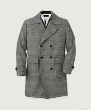 Paul Fredrick Men's Gray/Black Plaid Double Breasted Overcoat Lined 2XLT