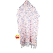 Baby Handmade Crocheted Pink  Blue Fringed 48 x 33" Baby Blanket Lovey