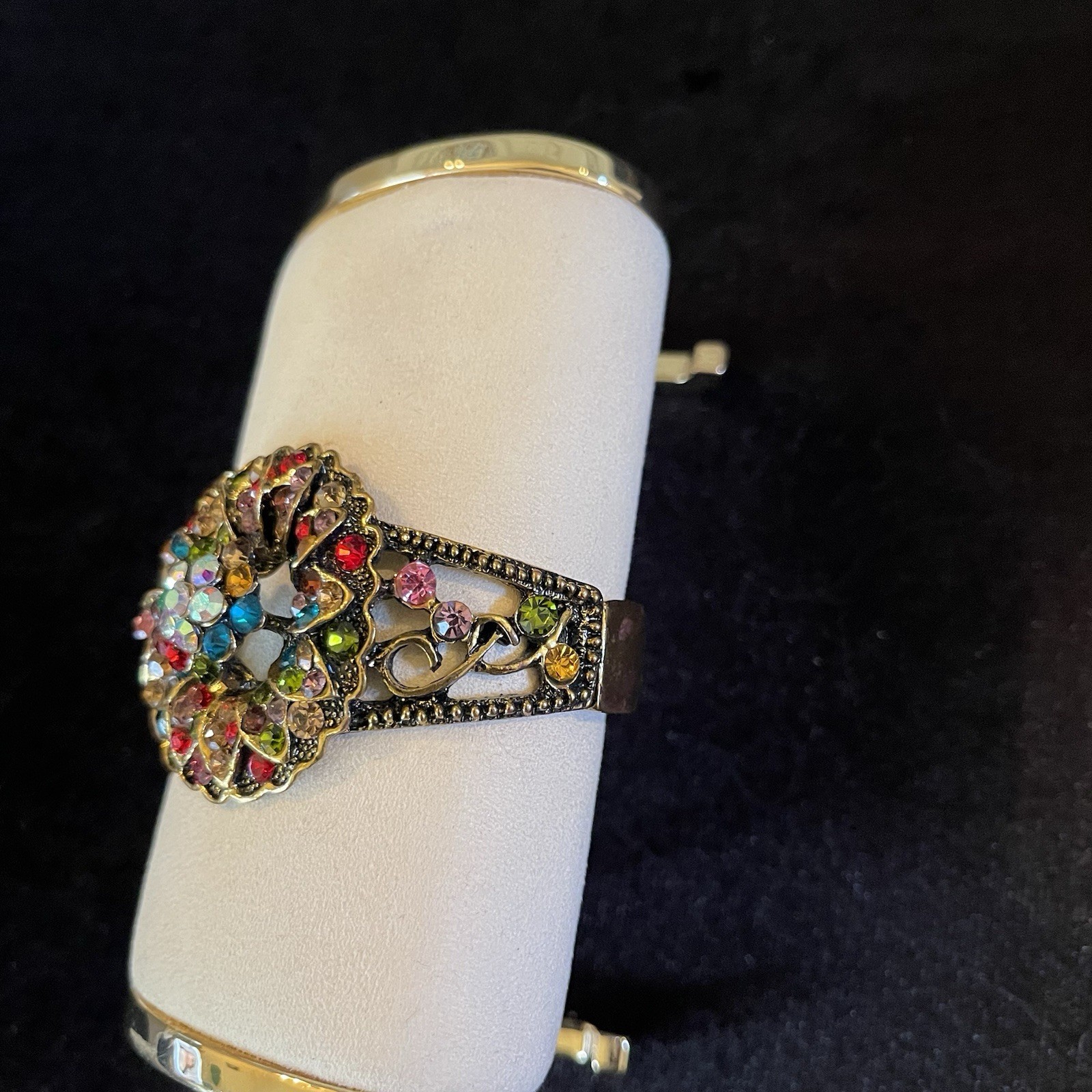 Multicolor Crystal Statement Cuff Bracelet | Gold… - image 4