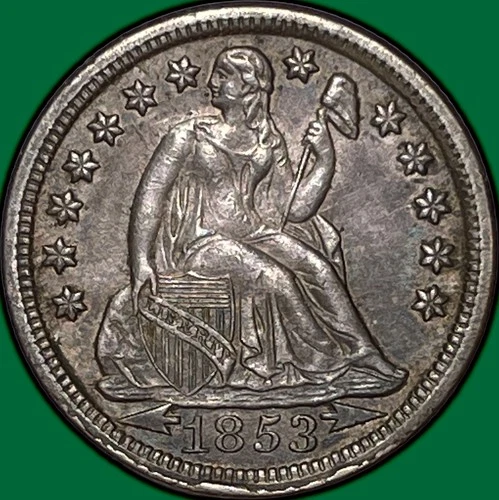 1853 Seated Liberty Dime Almost Uncirculated AU+ Coin, Faint Cleaning #29663