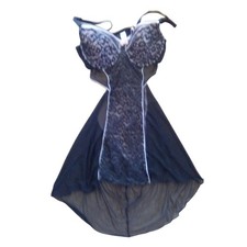 Baby Doll Black Leopard Print Lingerie, Sheer High Low Hem Large