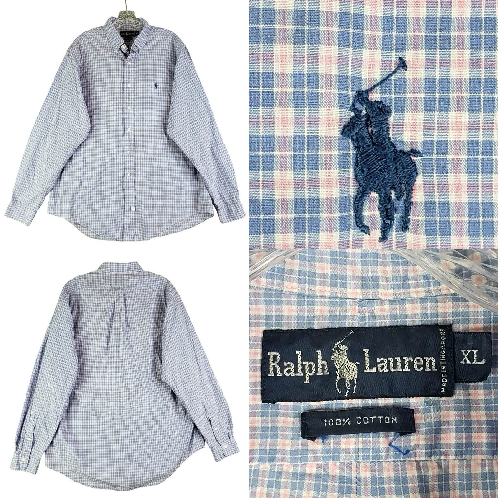 Polo Ralph Lauren Shirt Men’s Size XL Pink Blue Spring Plaid LS Button Down