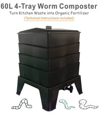 Worm Farm,  4- Tray, Vermicompost Bin, Black, Capacity: 60L