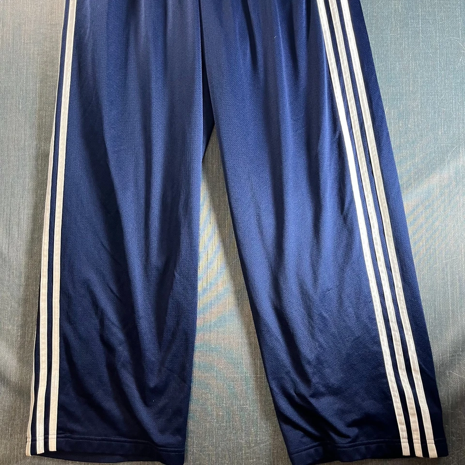 Adidas Men's Track Pants Size L Blue White 3-Stripe Mesh Athletic Warmup Relaxed - Image 3 of 4