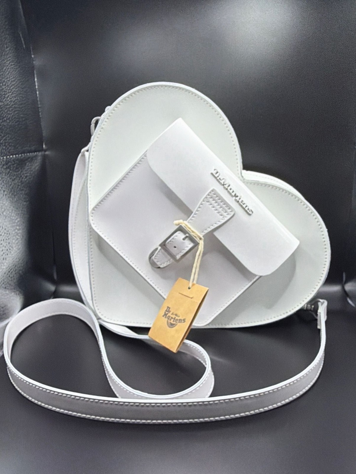 Rare*Dr. Martens White Kiev Leather Heart Shaped Backpack Crossbody Bag