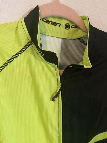Canari Full Zip Geometric Print Black and Yellow Cycling Long Sleeve Jacket Sz L - Picture 7 of 16