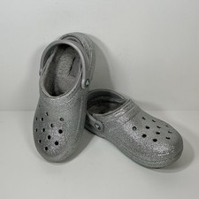 Crocs Shoes Womens 6 Mens 4 Sparkle Glitter Silver Lined Clogs Slip On Metallic