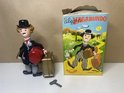 60er Jahre Charlie Chaplin Aufziehspielzeug mit Schlüssel im Originalkarton. El Vagabundo Roman