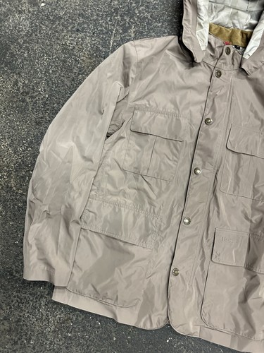 Barbour geknöpfter Regenmantel Damen Large beige durchgehender Reißverschluss Kapuze Kleid Tartan - Bild 2 von 11