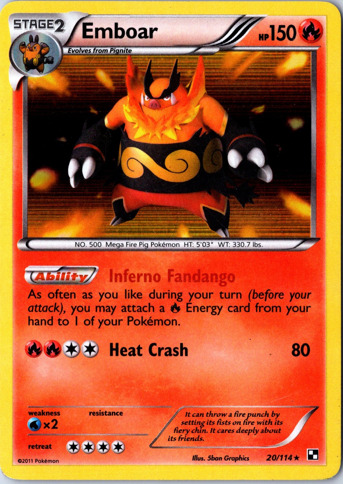 Pokemon tcg: Black and White Emboar (20) #20/114 Holo - NM Holo Rare .VO5