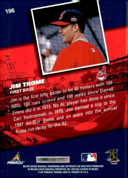1998 Pinnacle #196 Jim Thome - Image 2 of 2