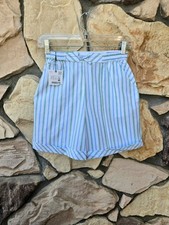NWT ZARA Striped Cuffed Pockets Elastic Shorts Blue Green White Girl's 13-14