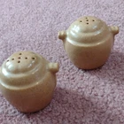 Frankoma Pottery Fawn Brown Salt & Pepper Shakers Tab Handle