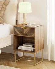 Nightstand, Boho Night Stand Wood Farmhouse Bedside Table with Storage, End S...