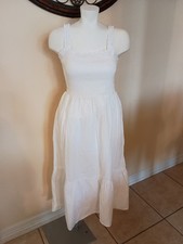 NWT GAP White Smocked Flutter Strap Dress SZ M