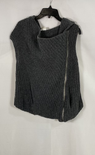 Helmut Lang Women's Dark Grey Alpaca Blend Asymmetrical Zip Knit Vest Sz M
