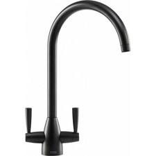 Franke Eiger Matt Black Dual Lever Kitchen Tap Brass J-Spout Swivel 392mm