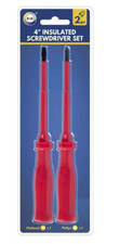 Electrical Insulated Screwdriver Set 2 X Screwdrivers Red Philips Flat head 4"