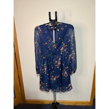 Cupshe Navy Blue Floral Chiffon Wrap V-Neck Mini Dress NWT Size M