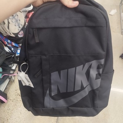 Nike Medium Unisex Kids Black Polyester Backpack Gray Logo Zip Padded Straps