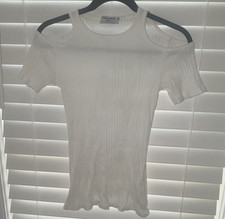 FRAME Womens White Solid Ribbed Knit Cold Sho...