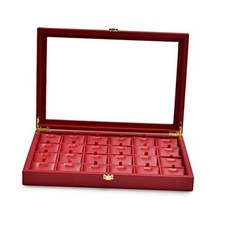Luxury Leather Necklace Tray with 24 Grid Removable 24 Gird with Inserts Red