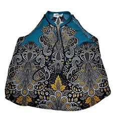 Alice Blue Stitch Fix Teal Floral Halter Top XL Boho Print Blouse