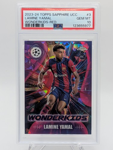 2023-24 Topps Chrome Sapphire UCC WK-3 Lamine Yamal Wonderkids Red 3/5 PSA 10...