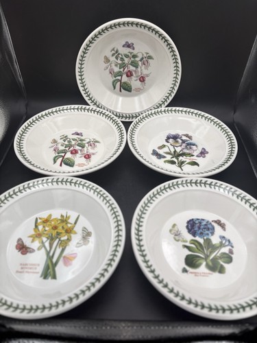 Portmeirion Botanic Garden Rimmed Soup Salad Bowls Set Of 5 Floral 8.25”