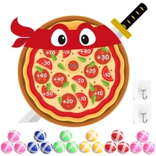 Pizza Party Game Turtle Party Favors 24 x 22 Pizza Dart Board with 18 Sticky ...