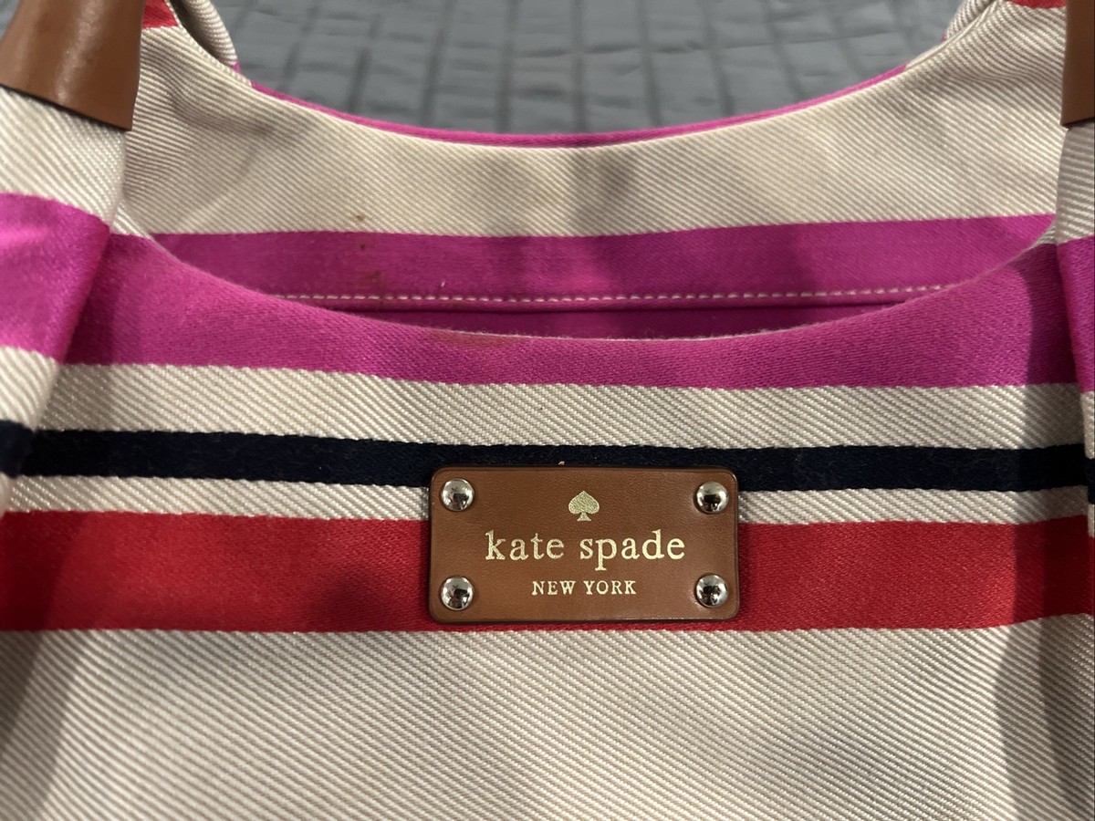 kate spade ストライプ ハンドバッグ Kate Spade Canvas Zip Closure Tote Purse Striped Pink White w