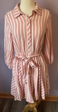 Cato Pink White Striped Button Up Dress Size Small