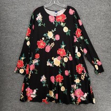 NEW Old Navy Dress Womens 2XL XXL Black Long Sleeve Floral Print Rayon