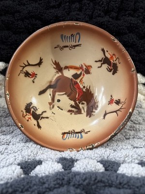 Vintage Set Of 5 Bucking Bronco Nasco Enamel-ware Metal Bowls