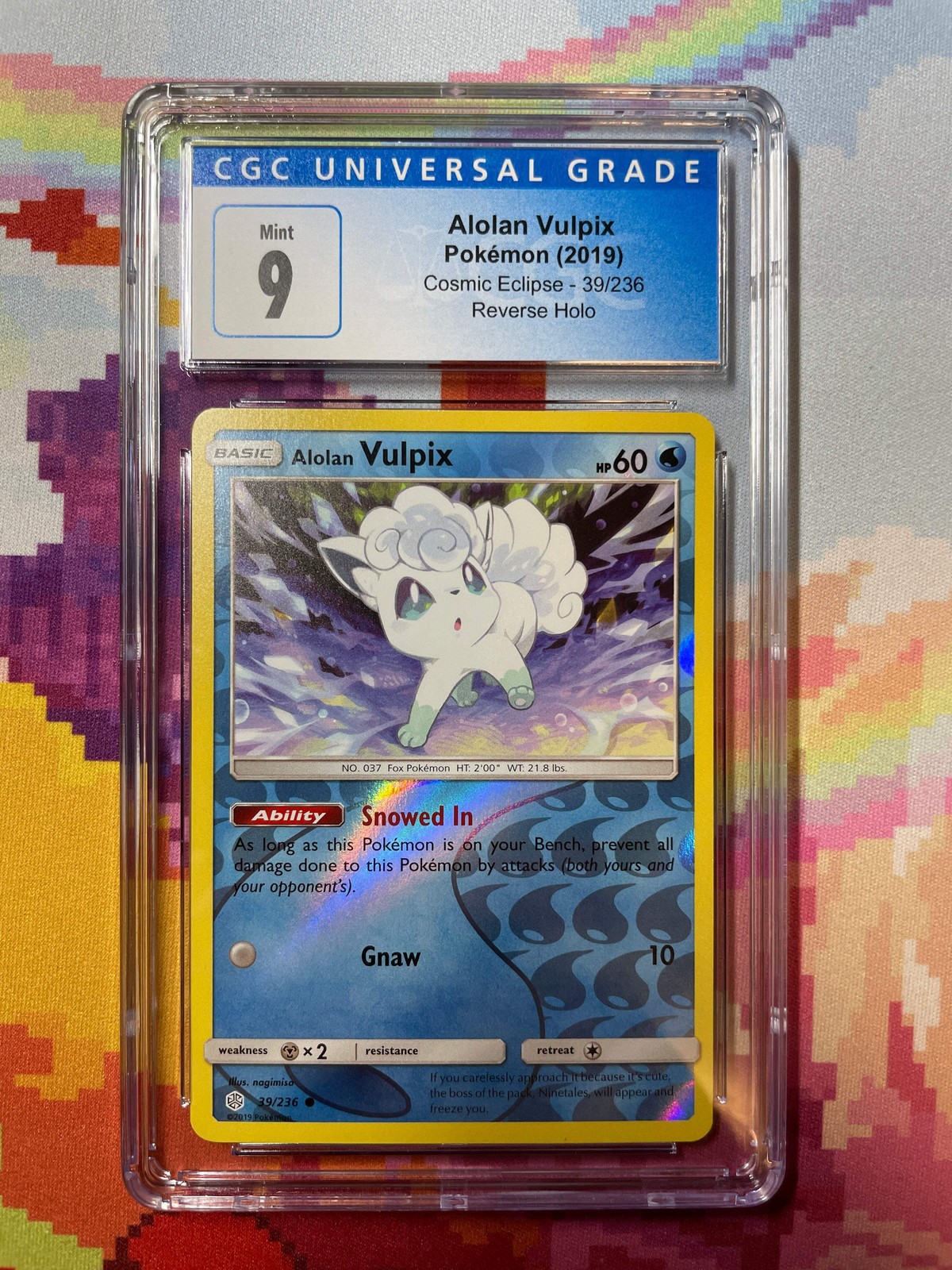 2019 Pokémon Cosmic Eclipse Alolan Vulpix Reverse Holo 39/236 CGC 9 Mint