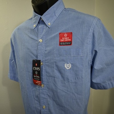 Chaps Ultimate Temp Control Dress Shirt Blue Plaid Short Sleeve Mens Medium NEW