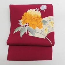 Japanese Kimono Nagoya Obi Silk Floral pattern on paper background Pink