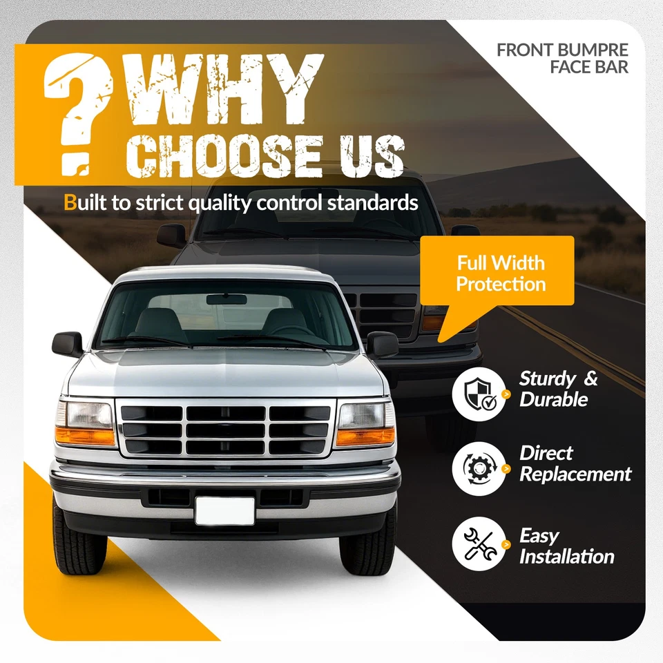 NEW Chrome Front Bumper Face Bar For Ford Bronco F-150 F-Super Duty 1992-1997 Foto 4 de 4